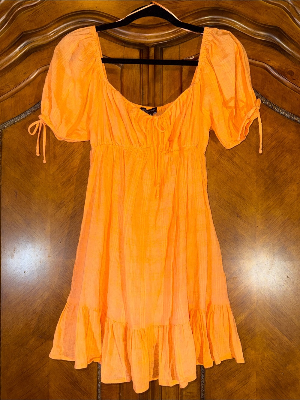 Cotton Candy Orange Puff-Sleeve Mini Dress small